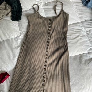 Midi neutral button down dress